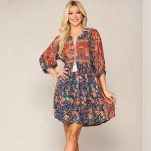 Gigio beautiful boho chic puff sleeve peasant hippie dress size medium